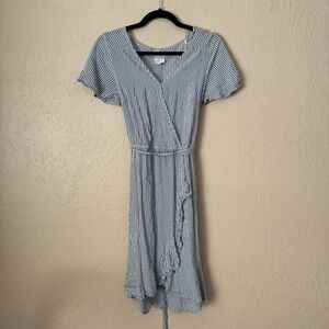 Naïf Blue and White Striped Ruffle Midi Dress - M